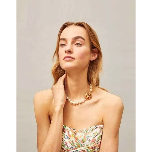 Tory Burch Roxanne Pearl Necklace Gold/ Ivory OS - Picture 9 of 14